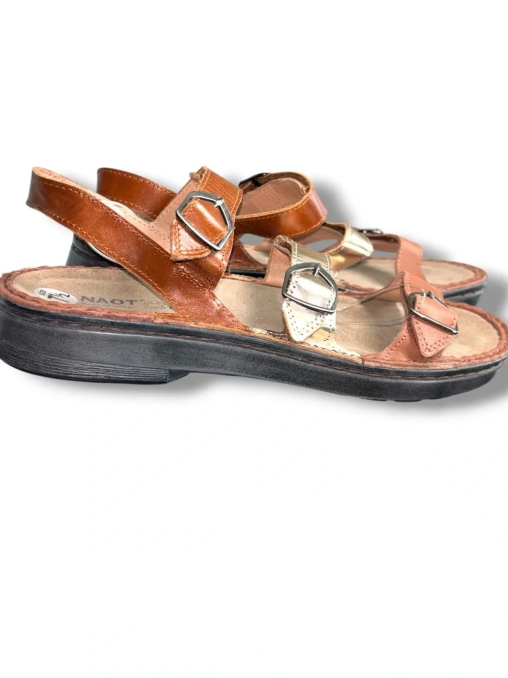 Naot Lamego Metallic Mocha Rose Gold Leather Adjustable Strap Sandals NWOT Sz 38
